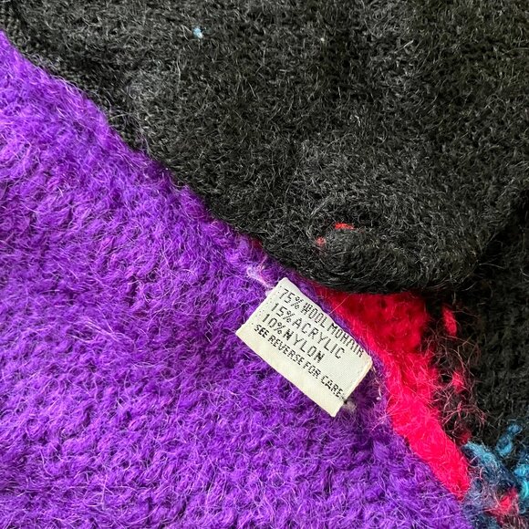 La Monte Mohair Blend Knit Cardigan Sweater Jacket Vintage Jewel Tone Geometric - Picture 8 of 11